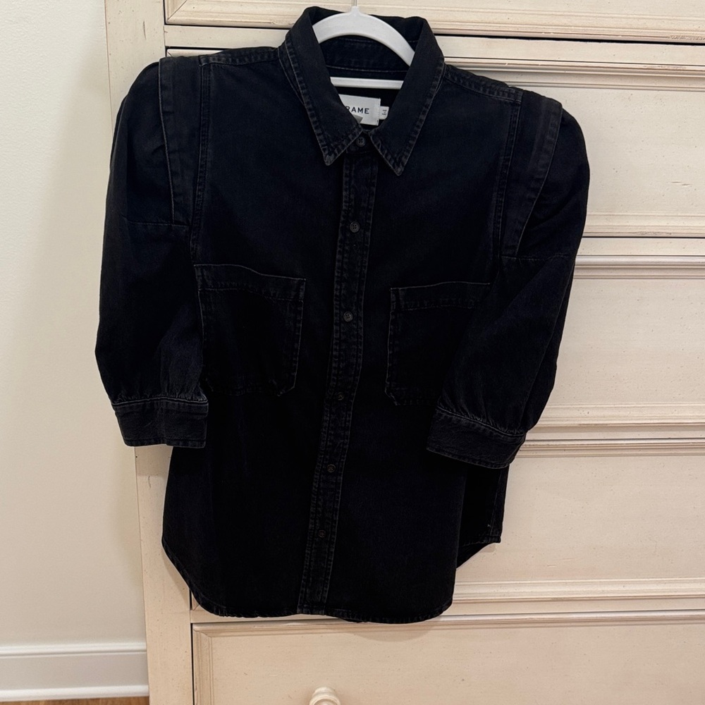 Frame Black Denim Puff Sleeve Button-Up Shirt Size Medium
Just Reduced!